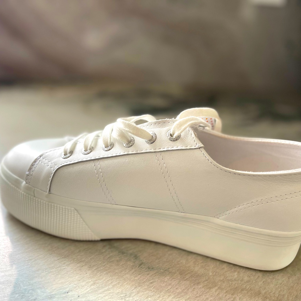 Superga Napa Leather White Platform Sneaker. Perfect Neutral Shoe